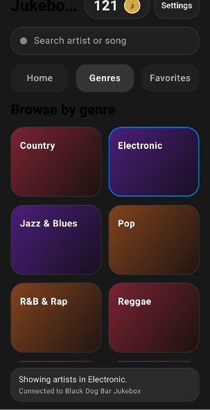 Jukebox.ge აპის ოფიციალური მუსიკის ძიების ეკრანი